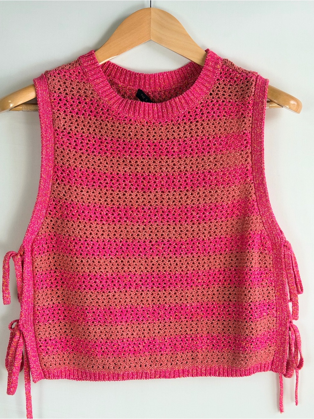 Rag & Bone Carson Striped Self Tie Side Crochet Tank Pink Size Small